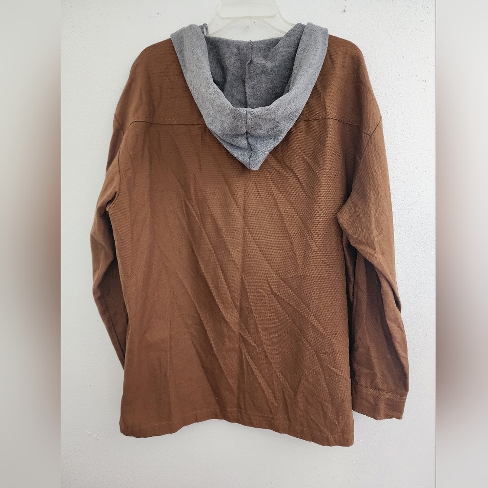 Mens's Wrangler Brown Button-Up Jacket With Hood - image 2